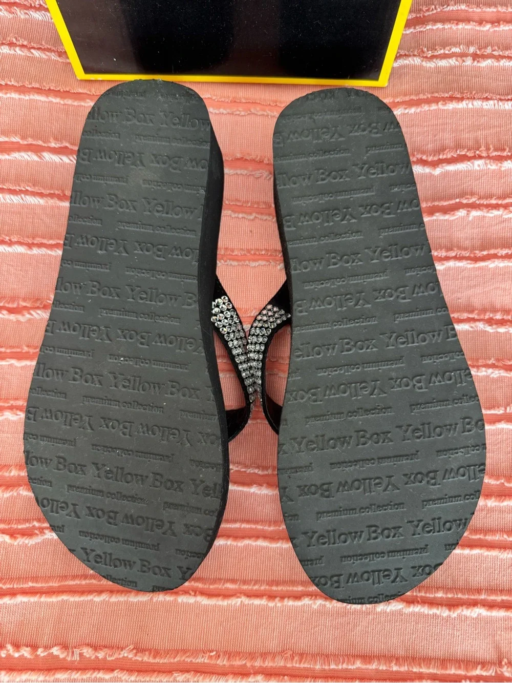Yellow Box Black Jeweled Thong Sandals - Picture 4 of 5